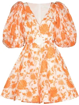 Zimmermann Postcard Puff Sleeve Mini Dress Orange Floral Size 0/AU 8 for rent on The Volte - image 5