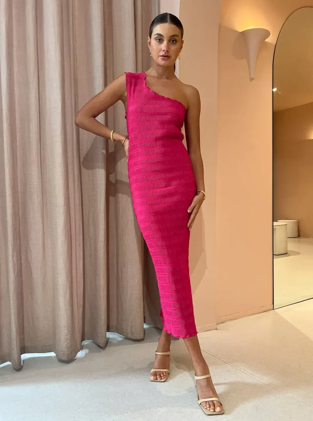 L'Idee Gigi Smocking Gown in Punch Pink Size 8 / S for rent on The Volte - main image