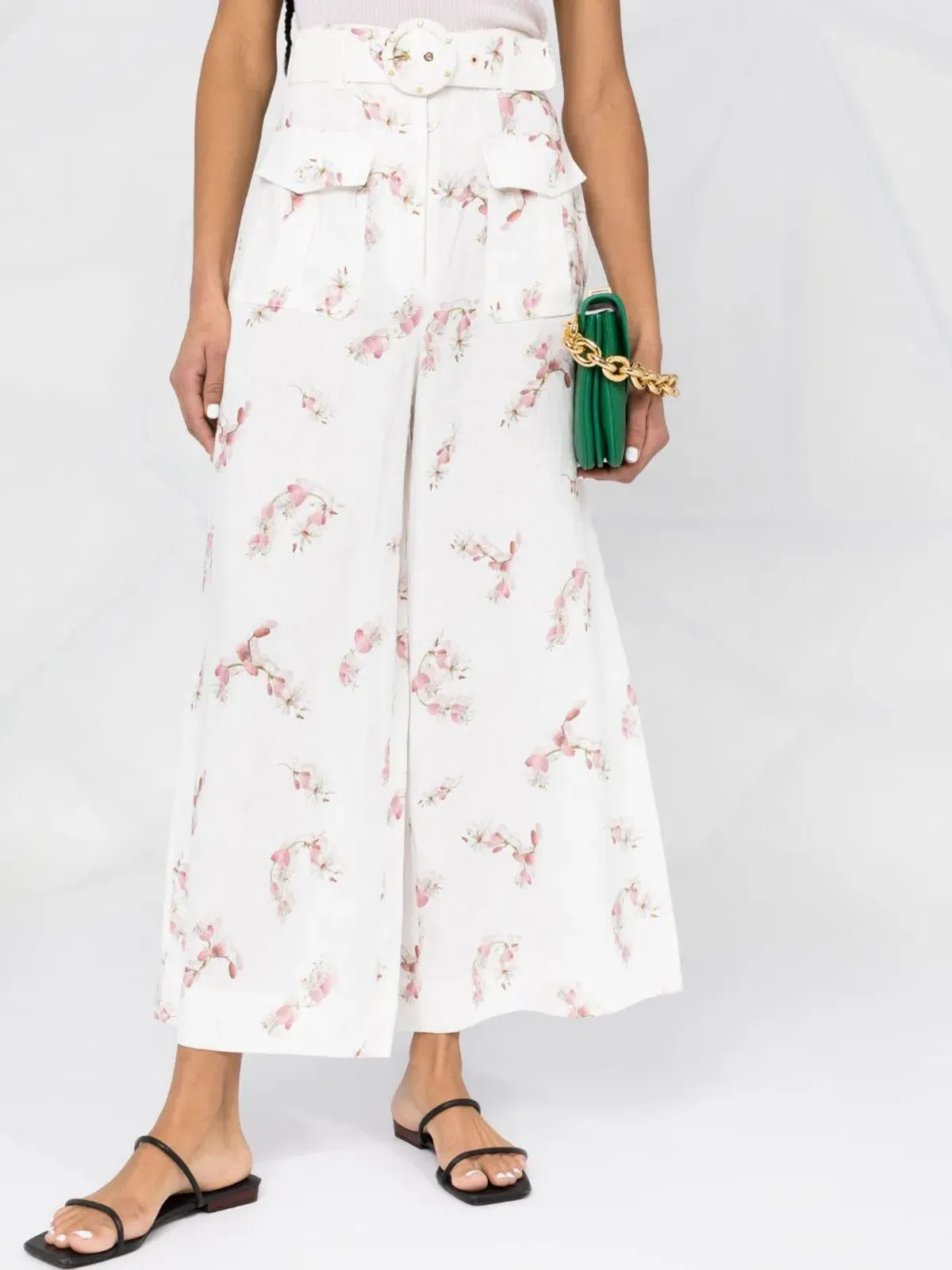 Zimmermann Dancer Wide Leg Belted Trousers White Floral Size 0 / Au 8 - Image 2