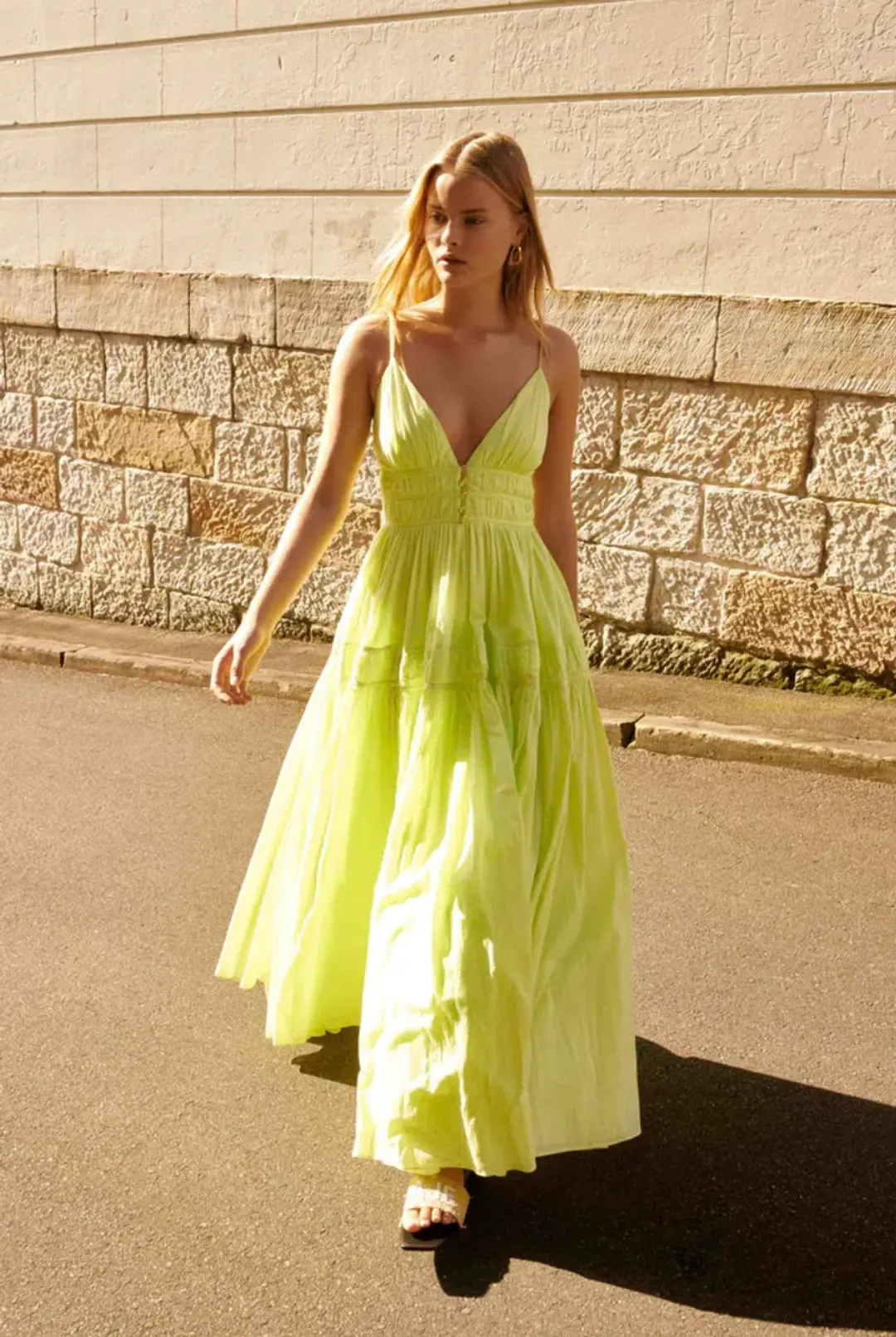Aje Grace Tiered Maxi Dress Light Lemon Size 6 for rent on The Volte - main image