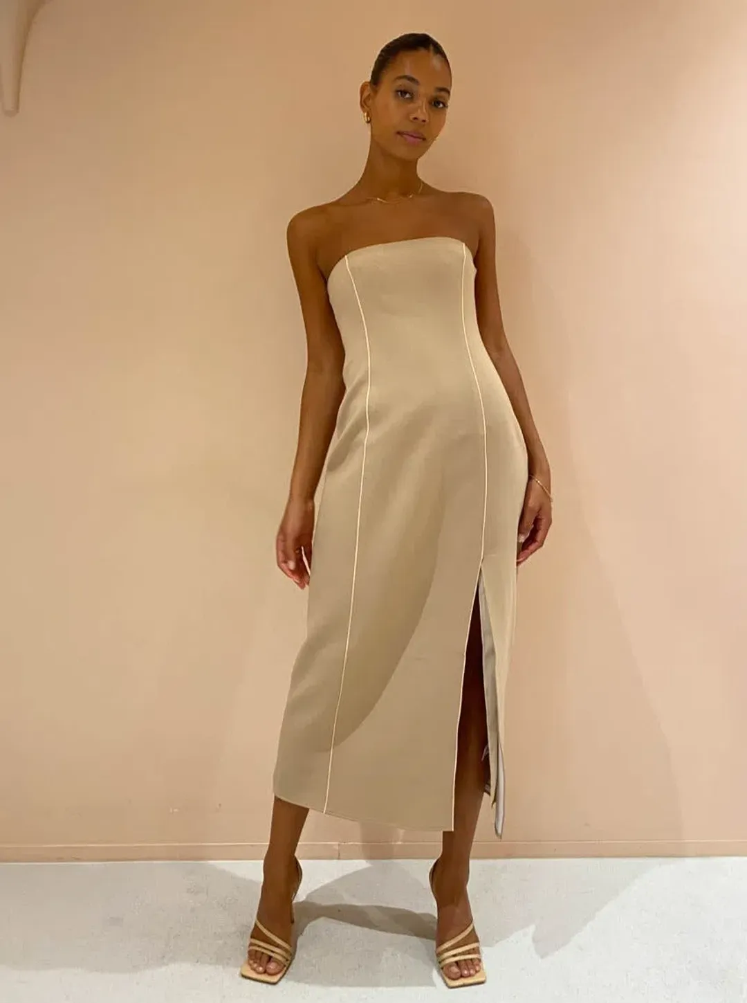 Sir The Label Monte Strapless Dress in Tan Size 2 for rent on The Volte - main image