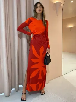 Manning Cartell Flame Tree Long Sleeve Dress Red Size 10 for rent on The Volte - image 1