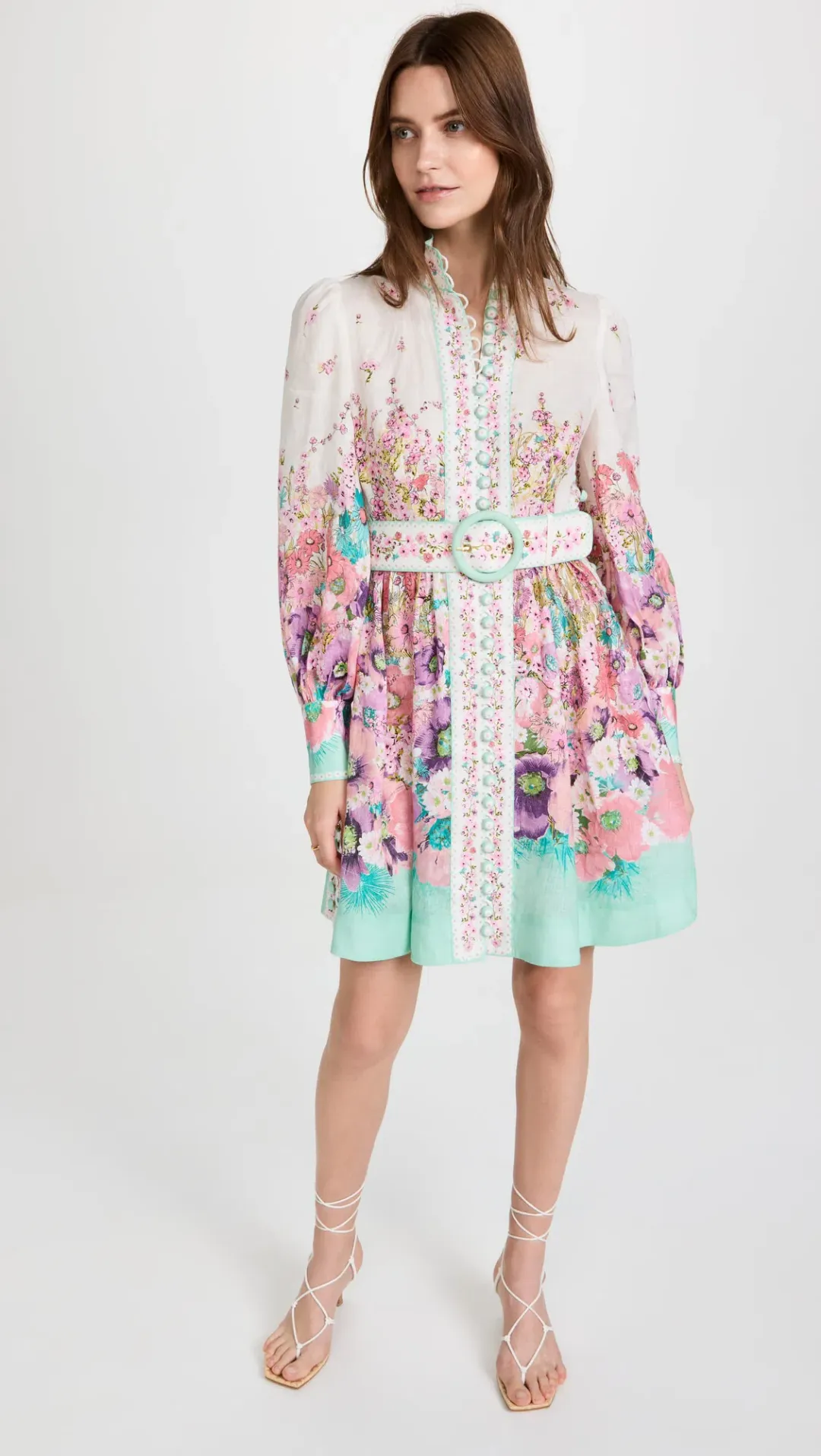 Zimmermann Jude Buttoned Mini Dress Aqua Gradient Floral Size 0P / Au 6 for rent on The Volte - main image