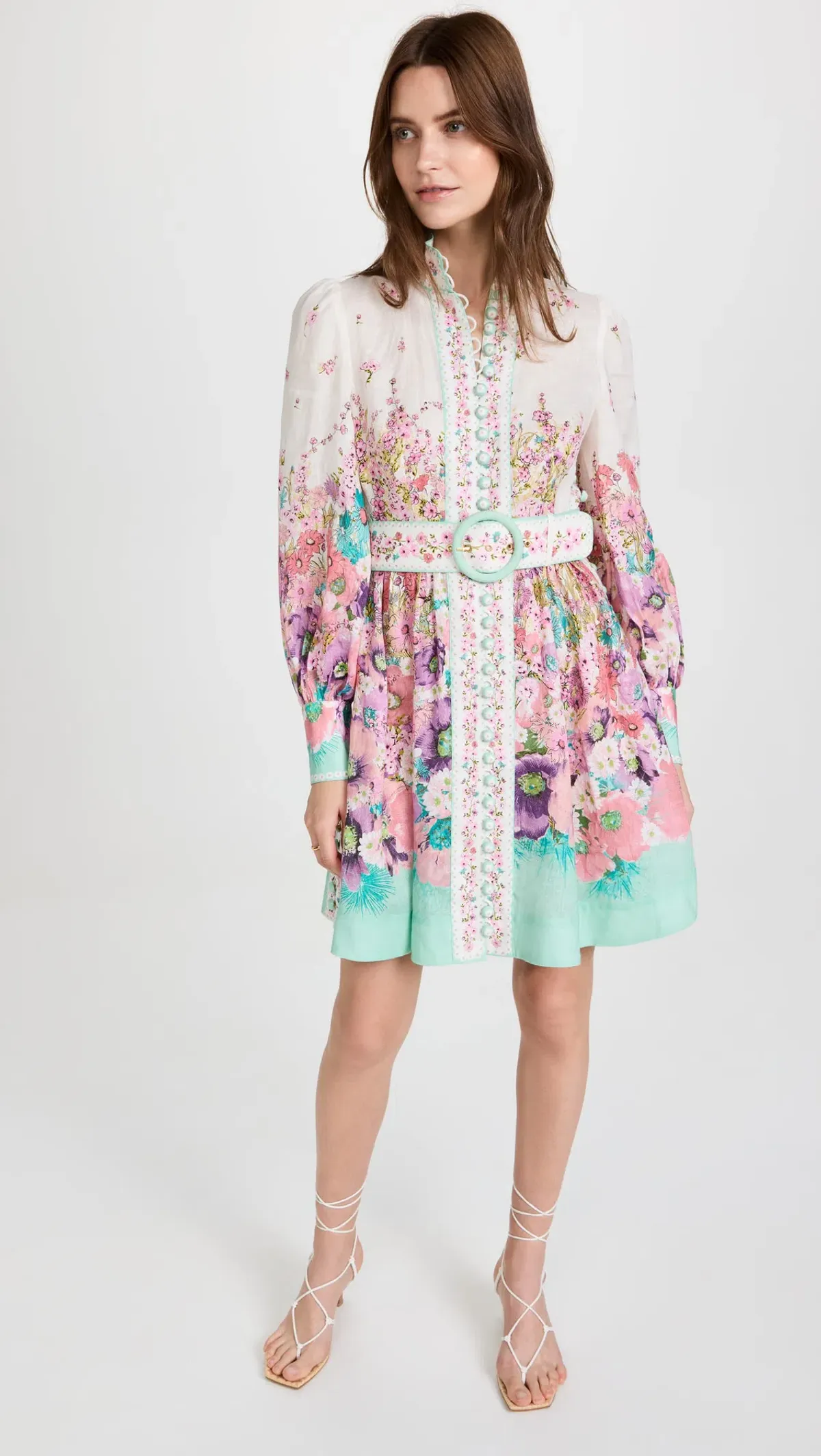 Zimmermann Jude Buttoned Mini Dress Aqua Gradient Floral Size 0P / Au 6 for rent on The Volte - main image