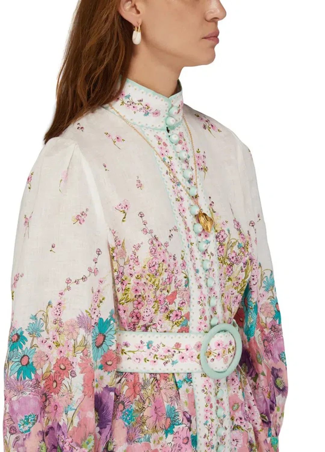 Zimmermann Jude Buttoned Mini Dress Aqua Gradient Floral Size 0P / Au 6 for rent on The Volte - main image