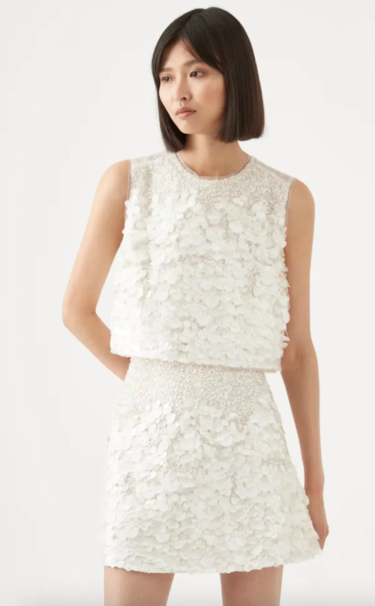 Aje Cherie Sequin Mini Skirt Ivory Size 8 / S - Image 2