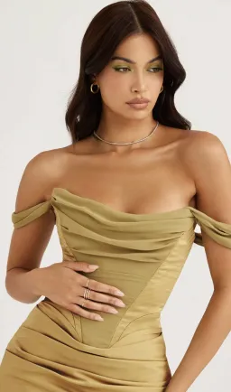 House of CB Natalya Satin Corset Midi Dress Olive Green Size 6 for rent on The Volte - image 3