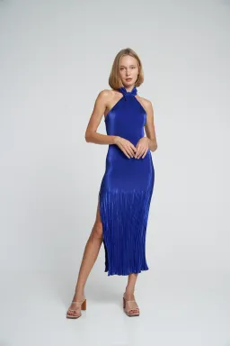 L'Idee Soiree Halter Midi Dress In Cobalt Blue Size 10 for rent on The Volte - image 1
