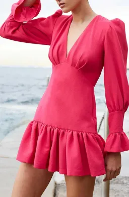 By Johnny Anna V Tulip Sleeve Mini Dress Pink Size 8 for rent on The Volte - image 3