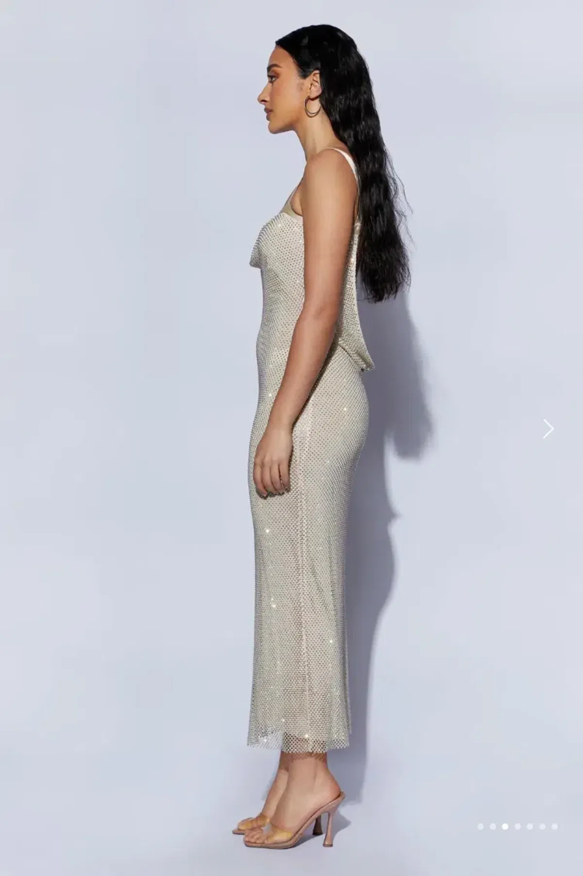 Meshki Mehry Diamante Mesh Cowl Dress Cream Size M-L / Au 10-12 - Image 6