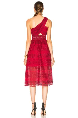 Self Portrait One Shoulder Cut Out Midi Dress Burgundy Size 10 for rent on The Volte - image 2
