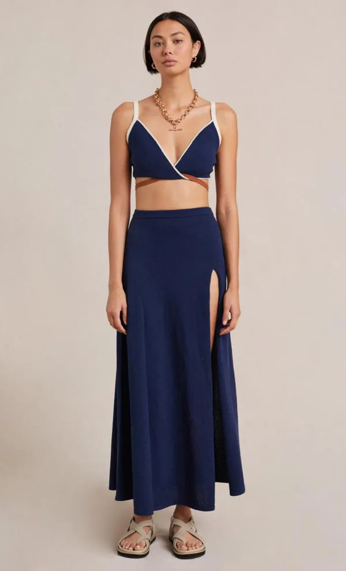 Bec & Bridge Enzo Twist Knit Top Size 8 & Skirt Size 10 Set Blue - Image 1