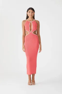 San Sloane Adrian Rib Midi Dress in Coral Pink Size 8 for rent on The Volte - image 1