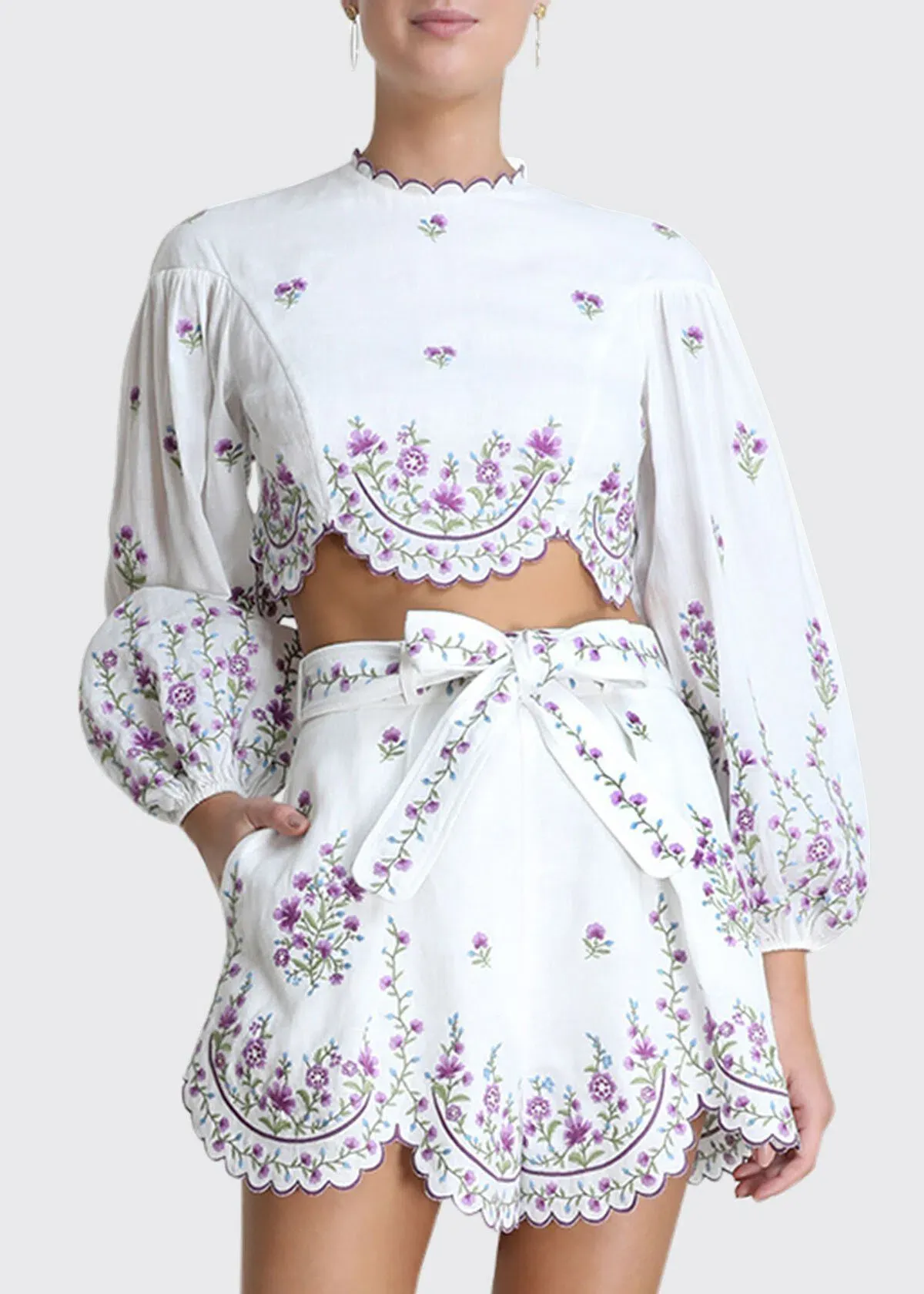 Zimmermann Poppy Embroidered Linen-Poplin Cropped Top Size 1/ AU 10 - Image 2