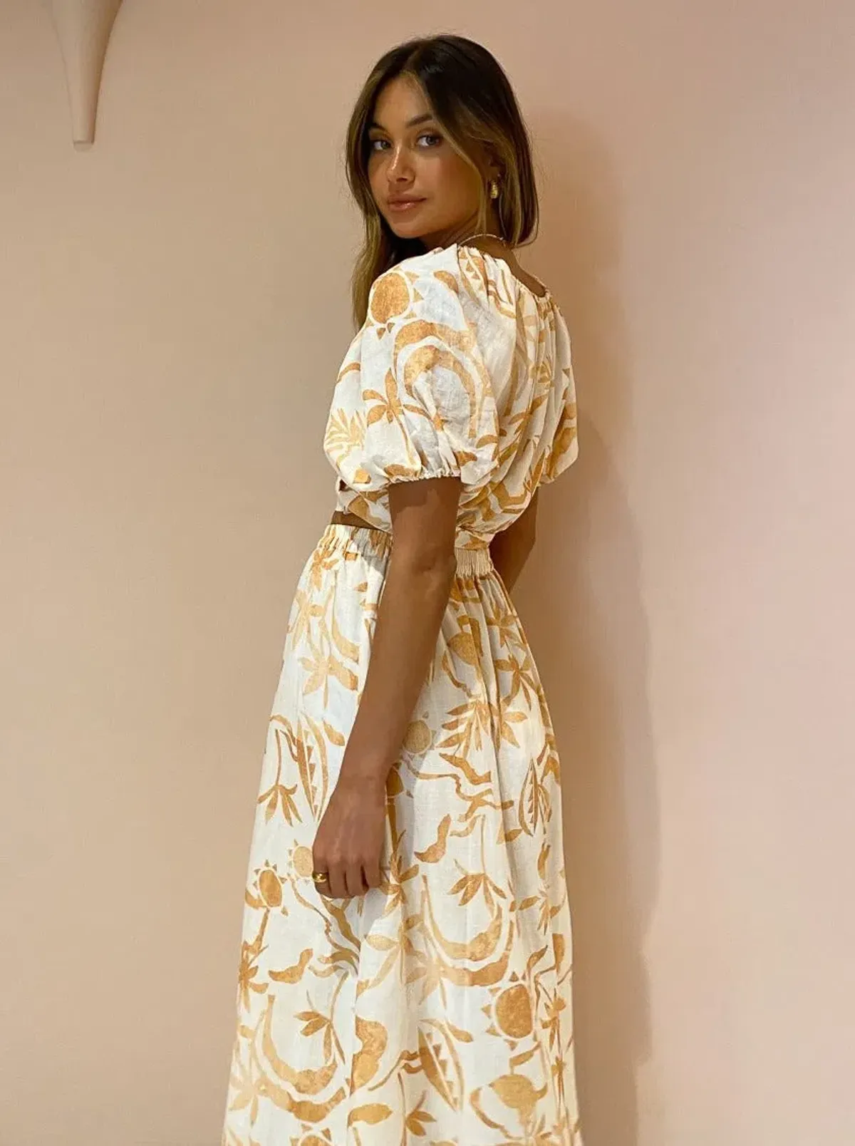 Steele Jules Skirt and Murphy Top in Sand Palmette Print Size M/AU 10 - Image 6