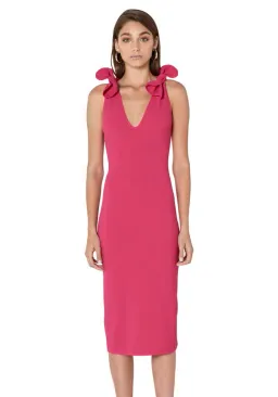 By Johnny V Neck Bow Shoulder Dress Pink Size 10 for rent on The Volte - image 1