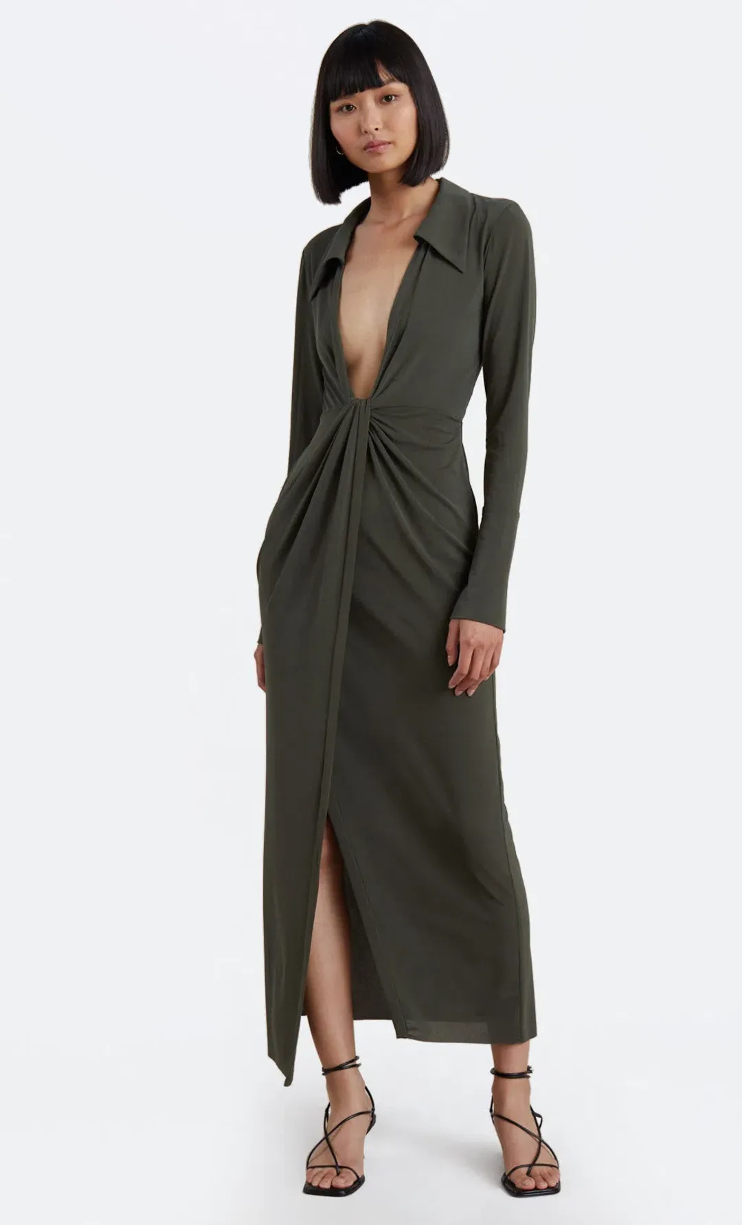Bec & Bridge Evoke Long Sleeve Maxi Dress Khaki Green Size 6 / XS for rent on The Volte - main image