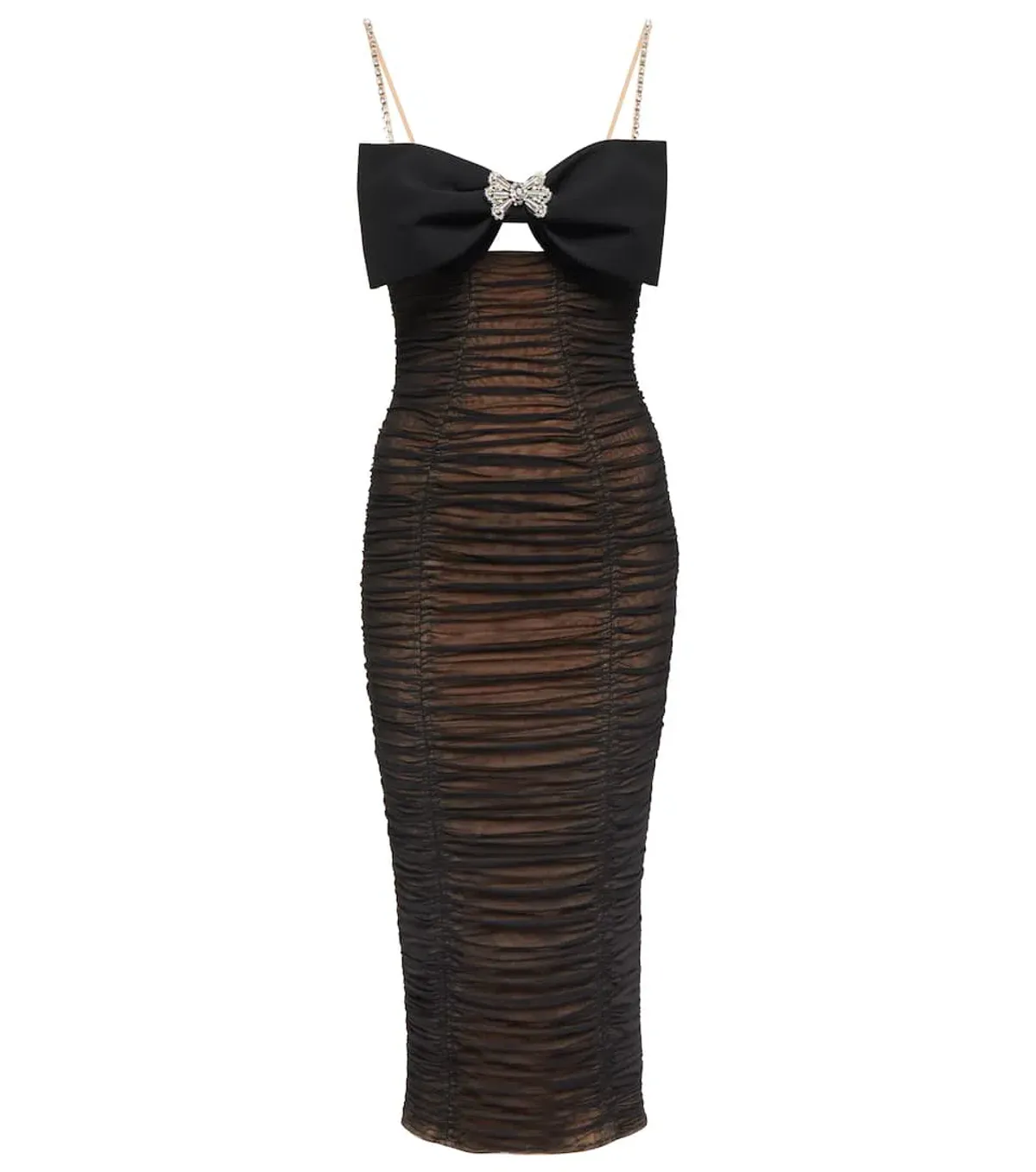 Self Portrait Bow Embellished Ruched Midi Dress Black Size 8 - Image 3