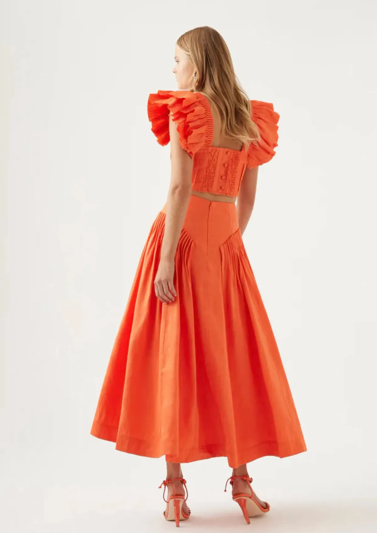 Aje Imagination Frill Sleeve Top and Yves Midi Skirt Set Orange Size 8 / S - Image 3