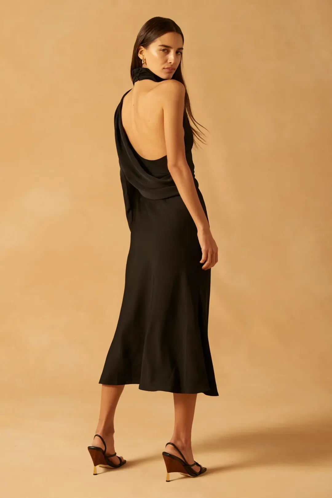 Misha Georgetta Satin Midi Dress Black Size 8/S for rent on The Volte - main image