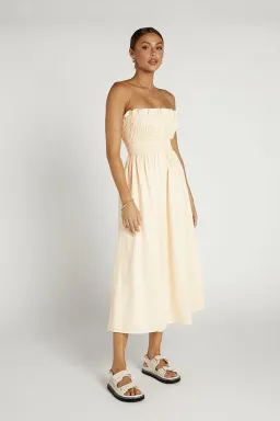 Dissh Thea Cream Shirred Linen Midi Dress Size 8 for rent on The Volte - image 2