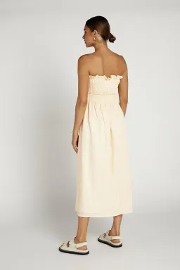 Dissh Thea Cream Shirred Linen Midi Dress Size 8 for rent on The Volte - image 4