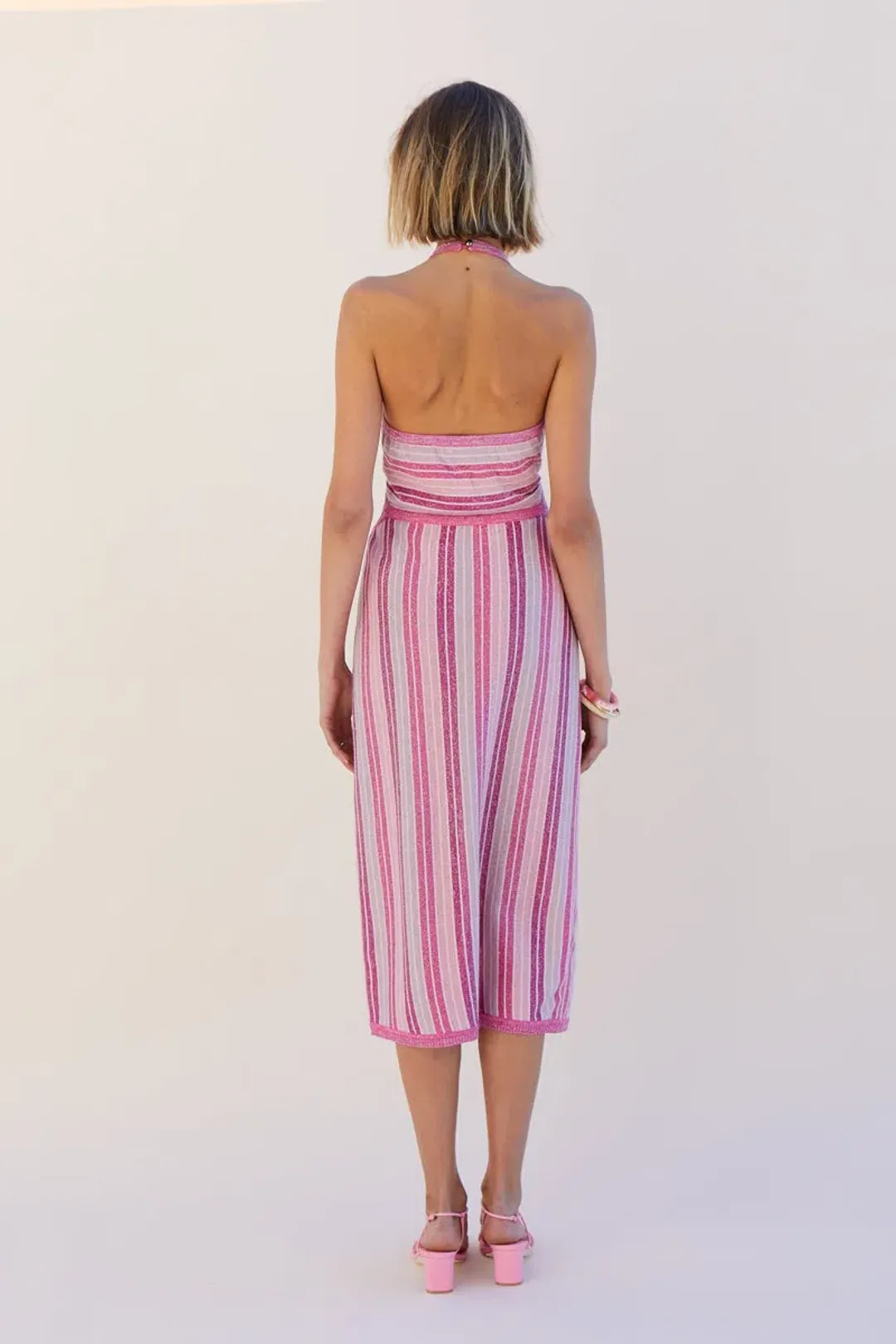 Suboo Fuchsia Metallic Beck Halter Cut Out Dress Size XS/ AU 6 for rent on The Volte - main image