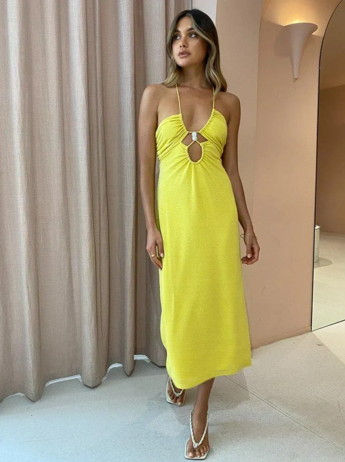 Suboo Asha Splice Slip Dress in Lemon Yellow Size XS/ AU 6 - Image 3