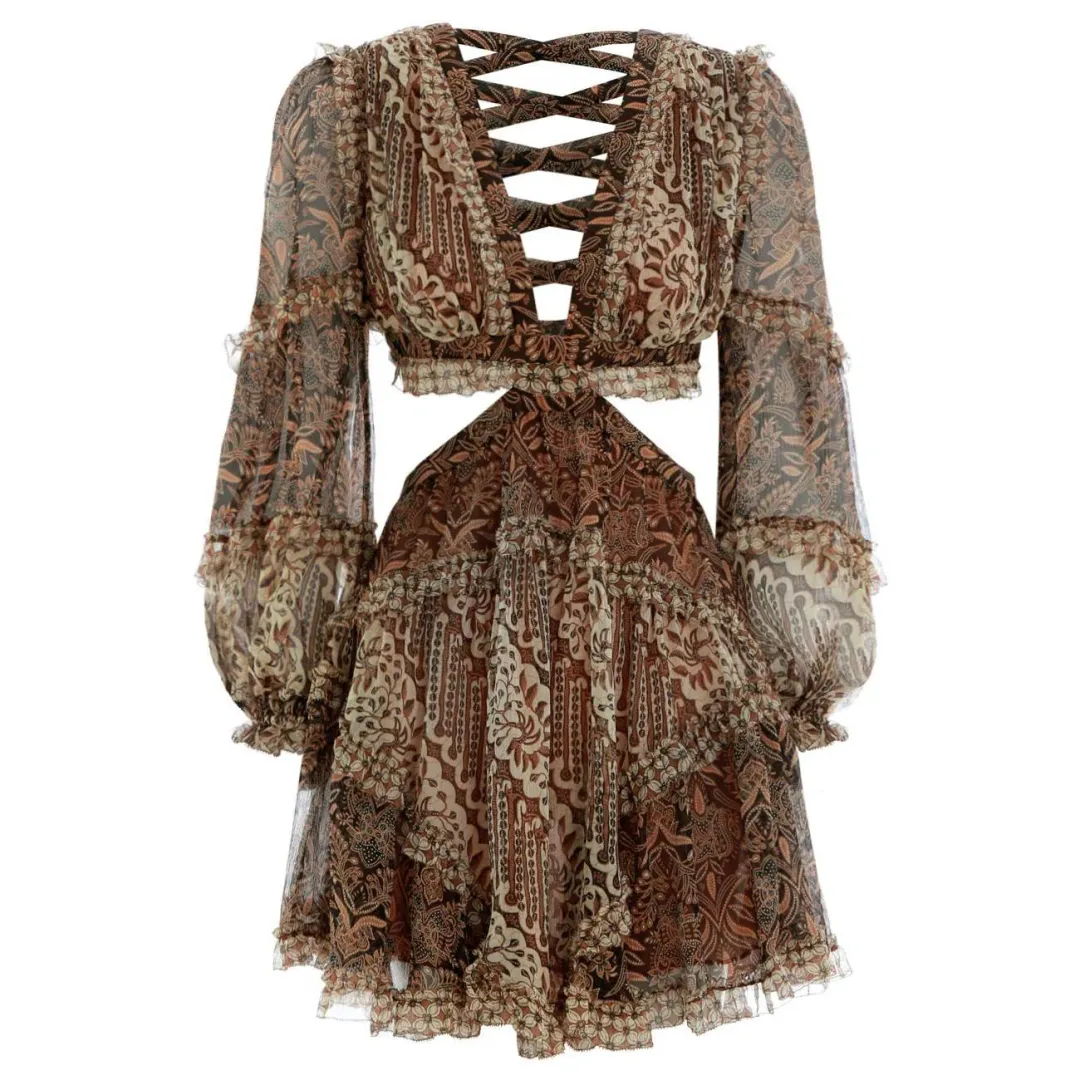 Zimmermann Tali Batik Cut Out Dress Spliced Print Size 2/Au 12 for rent on The Volte - main image