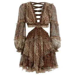 Zimmermann Tali Batik Cut Out Dress Spliced Print Size 2/Au 12 for rent on The Volte - image 8