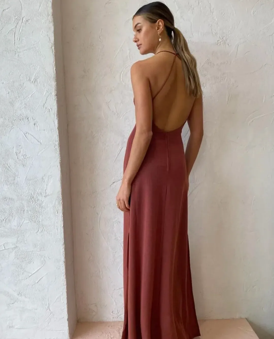 Sonya Moda Knitted Keyhole Dress in Spice Brown Size 6 for rent on The Volte - main image