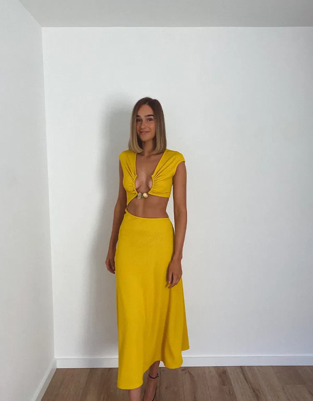 Christopher Esber Quartz Disconnect Cap Sleeve Midi Dress Yellow Size 8 - Image 2