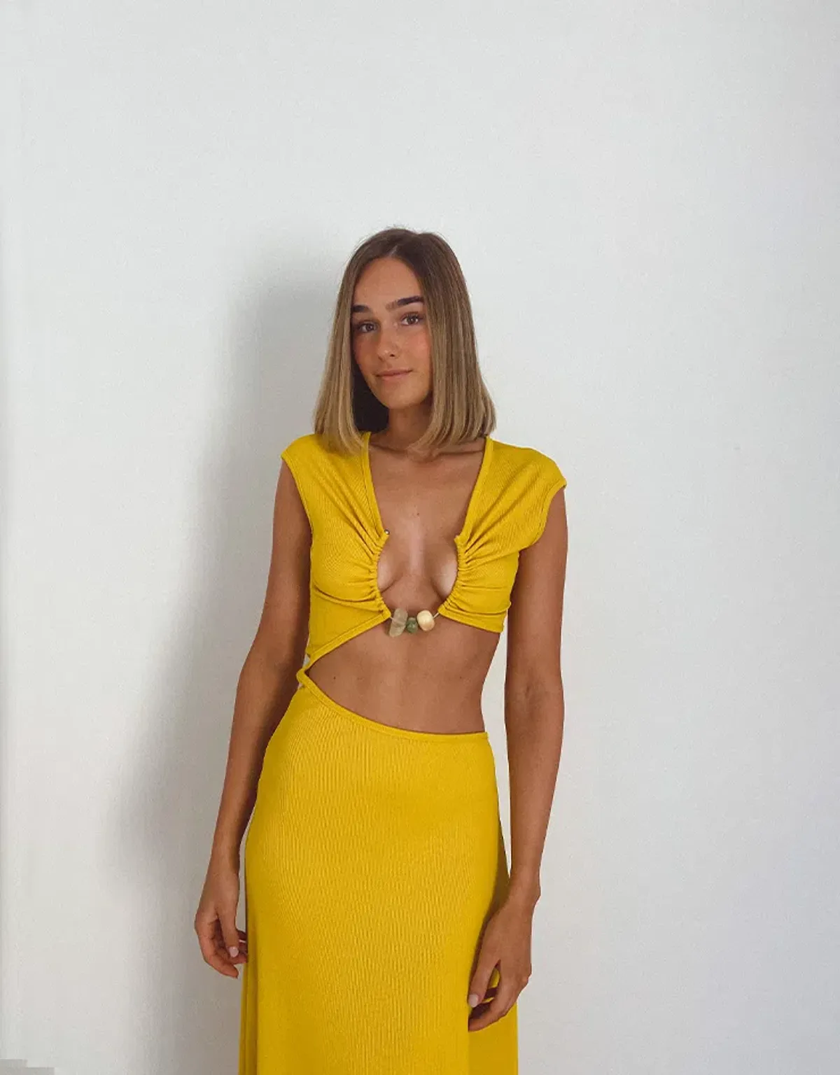 Christopher Esber Quartz Disconnect Cap Sleeve Midi Dress Yellow Size 8 - Image 3