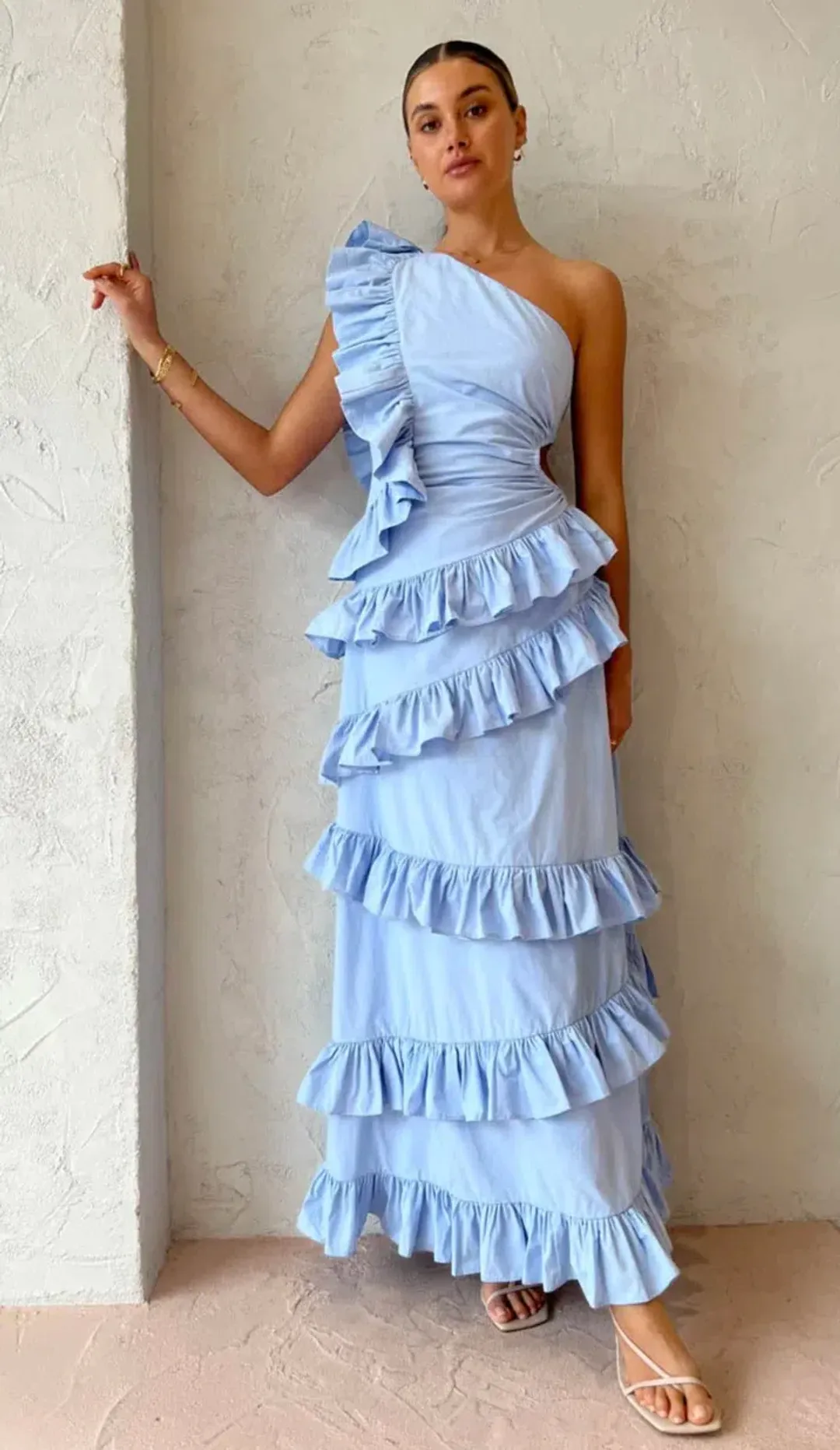 By Nicola Adrift Frill Maxi Dress Blue Size 14 for rent on The Volte - main image