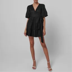 Faithfull the Brand Rooney Wrap Mini Dress Black Size 8 for rent on The Volte - image 1