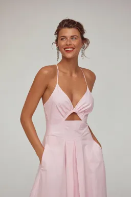 Scanlan Theodore Cotton Strappy Midi Dress Pink Size 6 for rent on The Volte - image 3