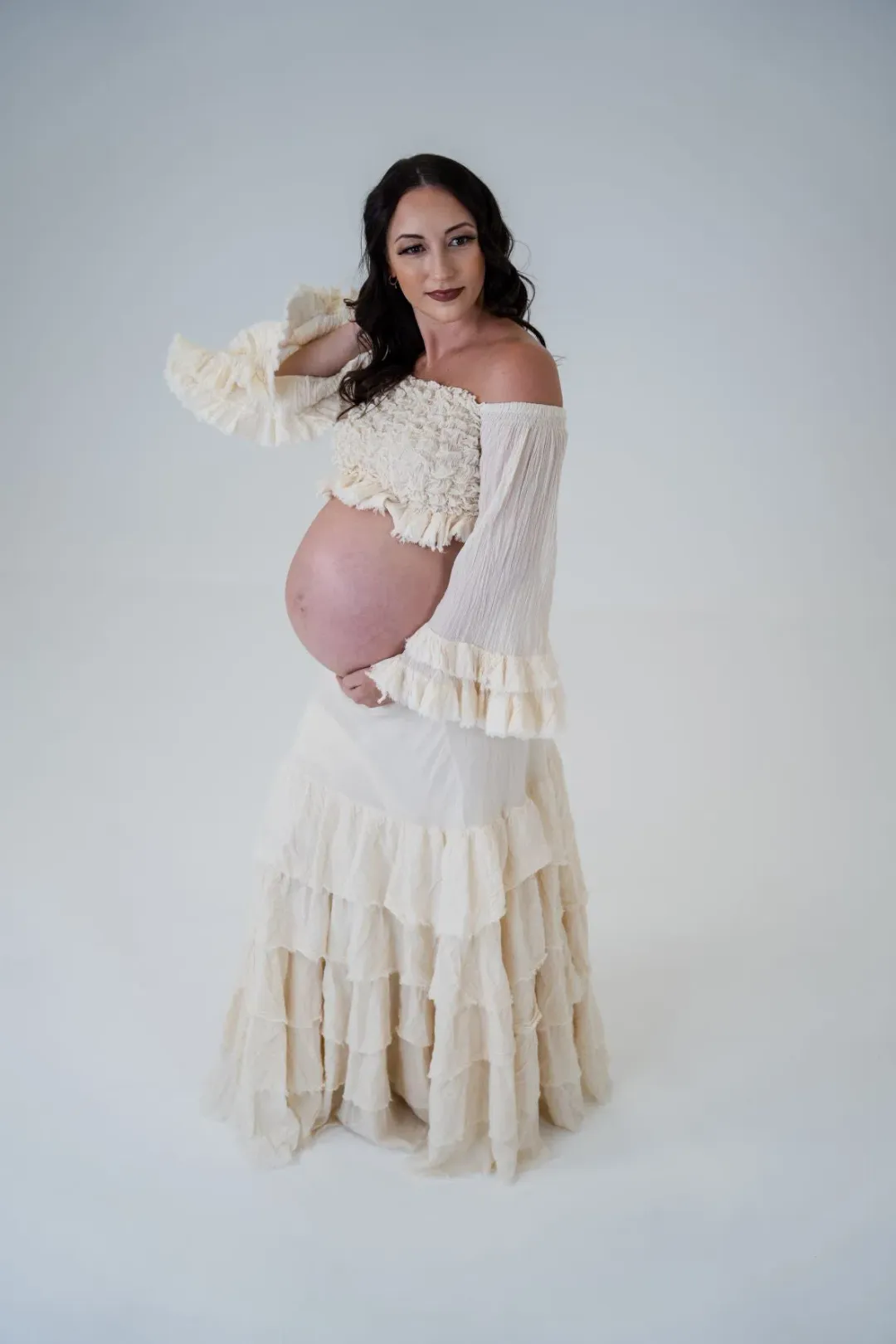 The Boho Shed Ruffled Top and Skirt Set Ivory One Size for rent on The Volte - main image