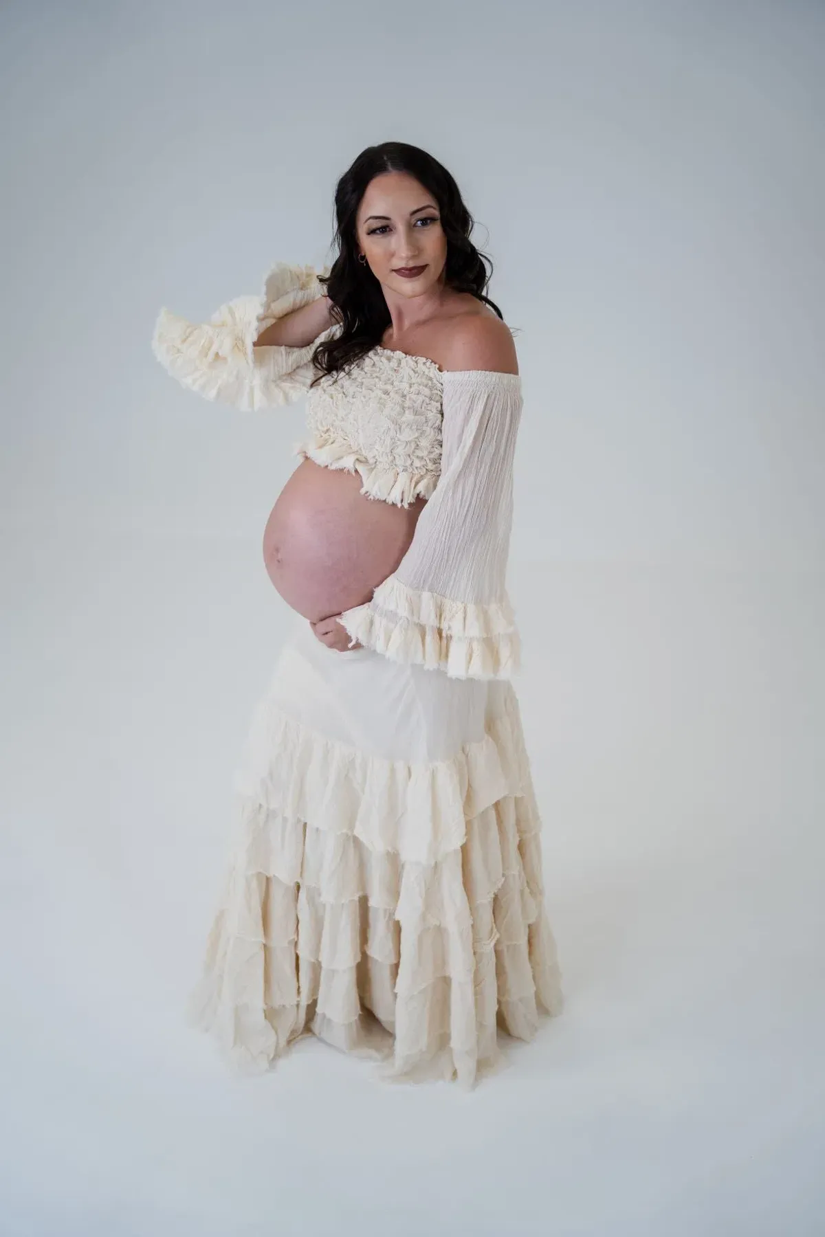 The Boho Shed Ruffled Top and Skirt Set Ivory One Size - Image 1