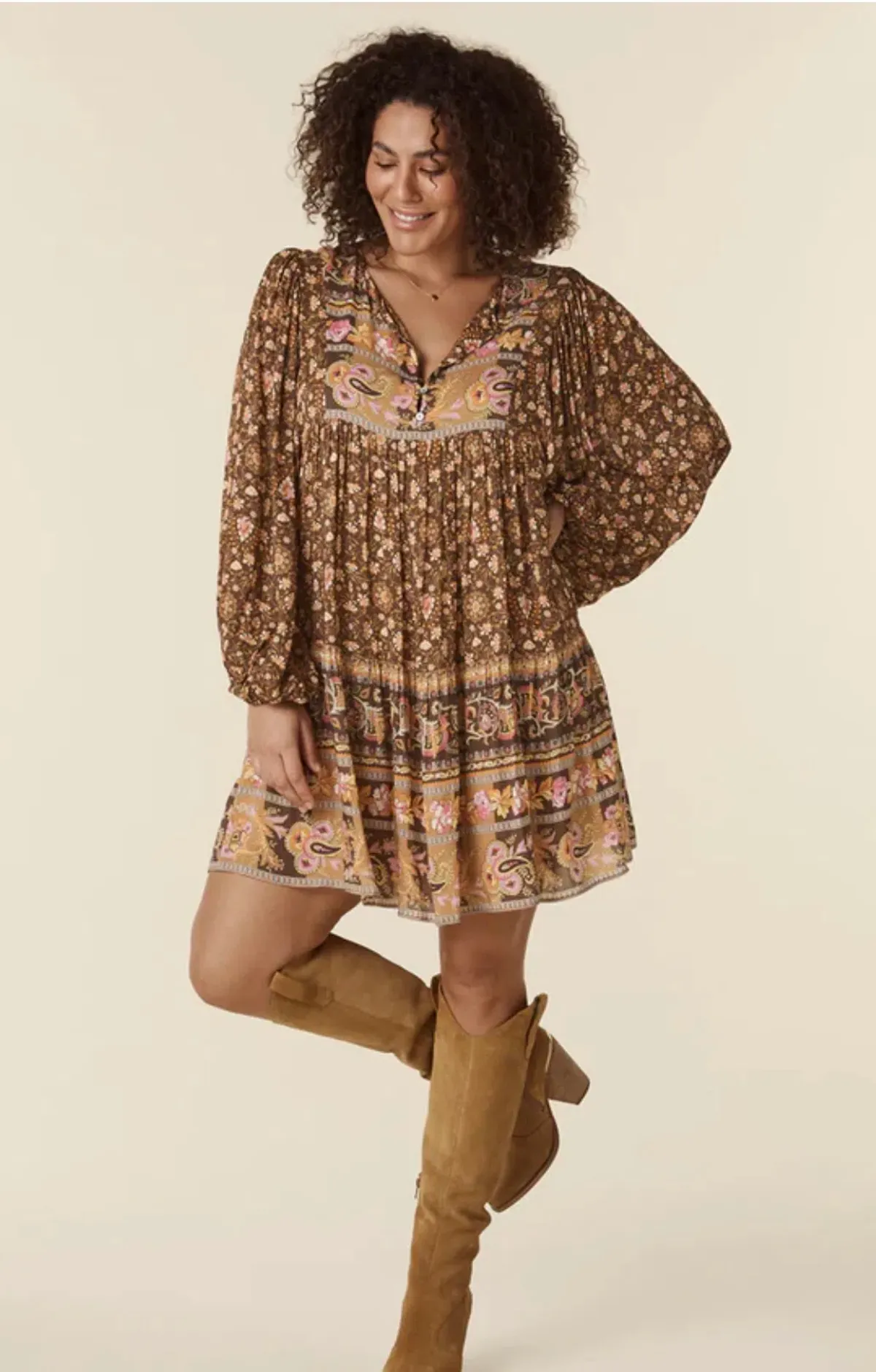 Spell Madame Peacock Boho Mini Dress Coffee Size 8 for rent on The Volte - main image