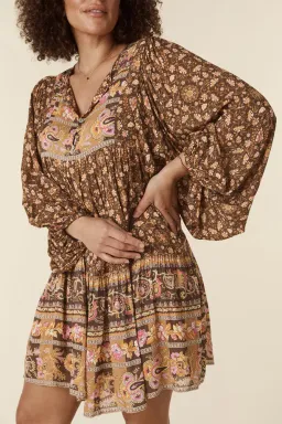 Spell Madame Peacock Boho Mini Dress Coffee Size 8 for rent on The Volte - image 2