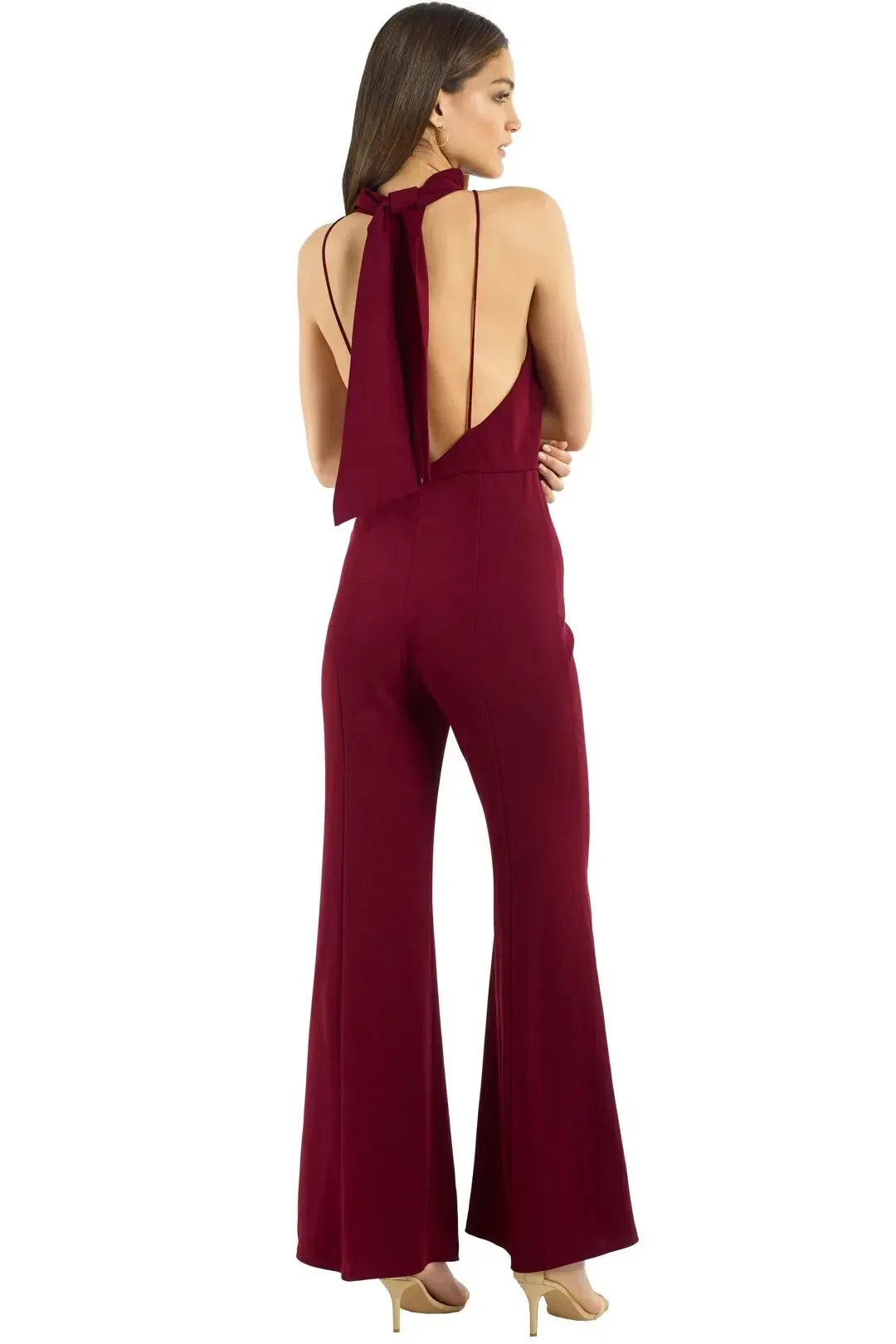 Nicholas Crepe Sleeveless Jumpsuit Burgundy Size 10 for rent on The Volte - main image