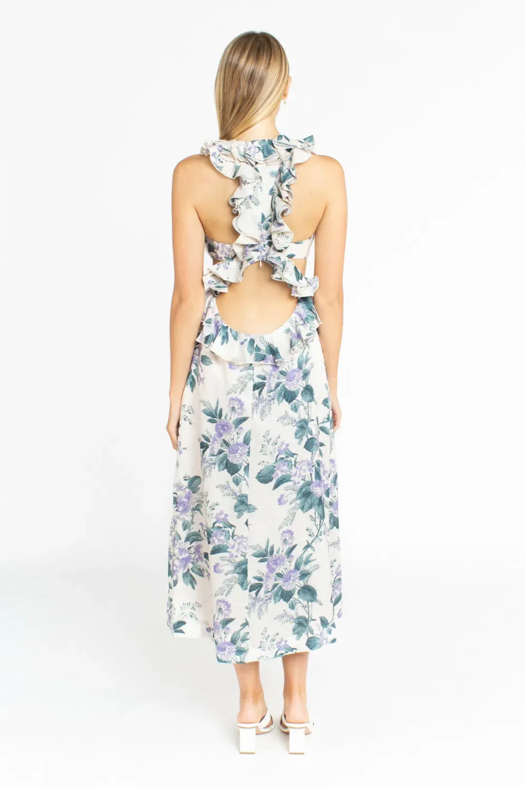 Zimmermann Cassia Ruffle Midi Dress in Hydrangea Floral Print Size 1/Au 10 for rent on The Volte - main image