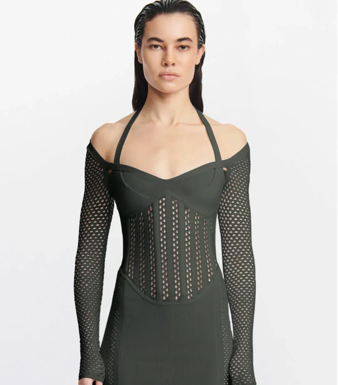 Dion Lee Column Corset Dress Shadow Green Size M / Au 10 for rent on The Volte - main image