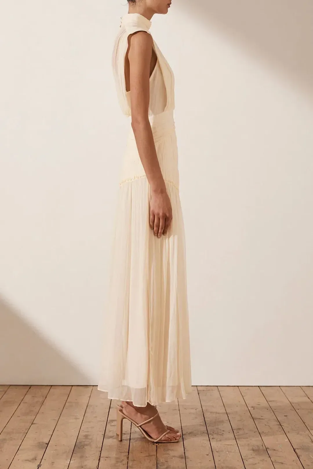 Shona Joy Clemence High Neck Dress Cream Size 12 for rent on The Volte - main image