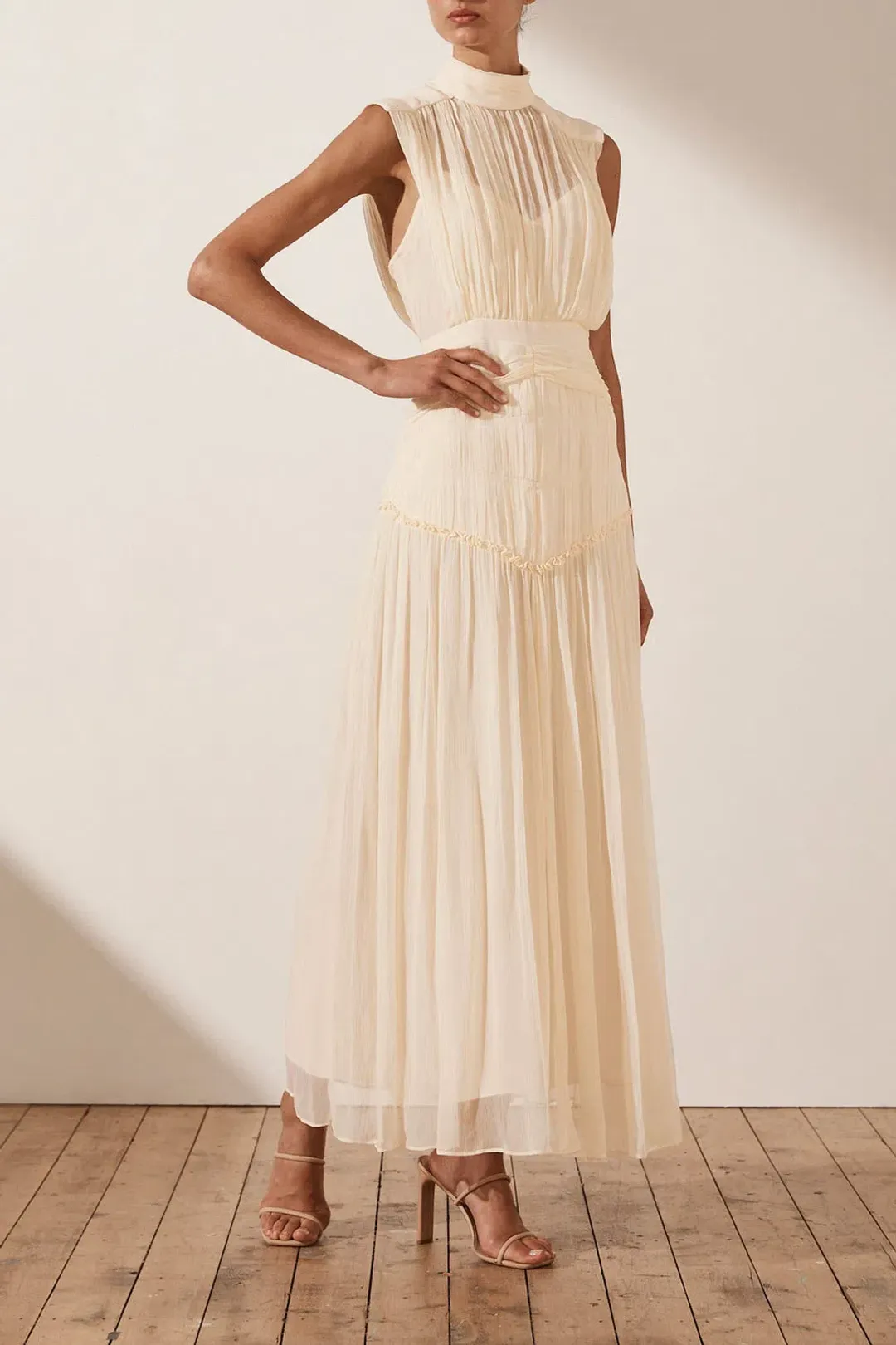 Shona Joy Clemence High Neck Dress Cream Size 12 for rent on The Volte - main image