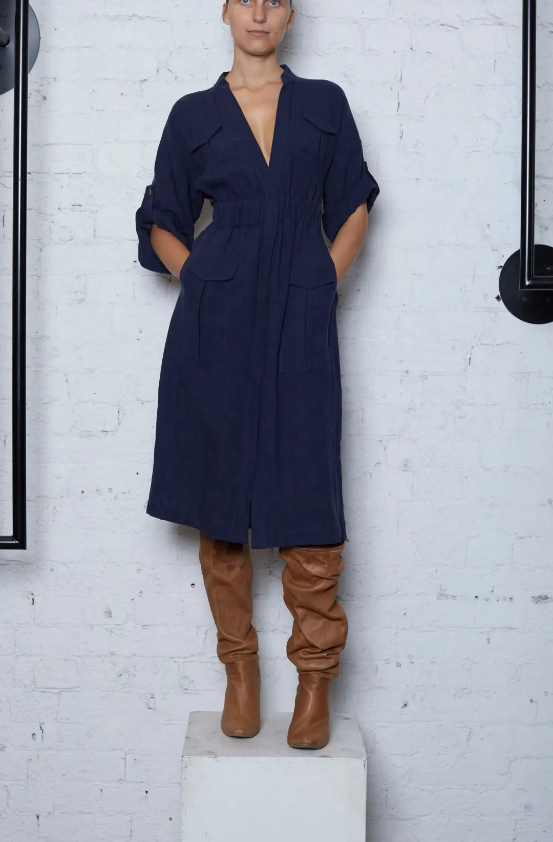 KITX Activist Shirt Dress Navy Size 10 for rent on The Volte - main image