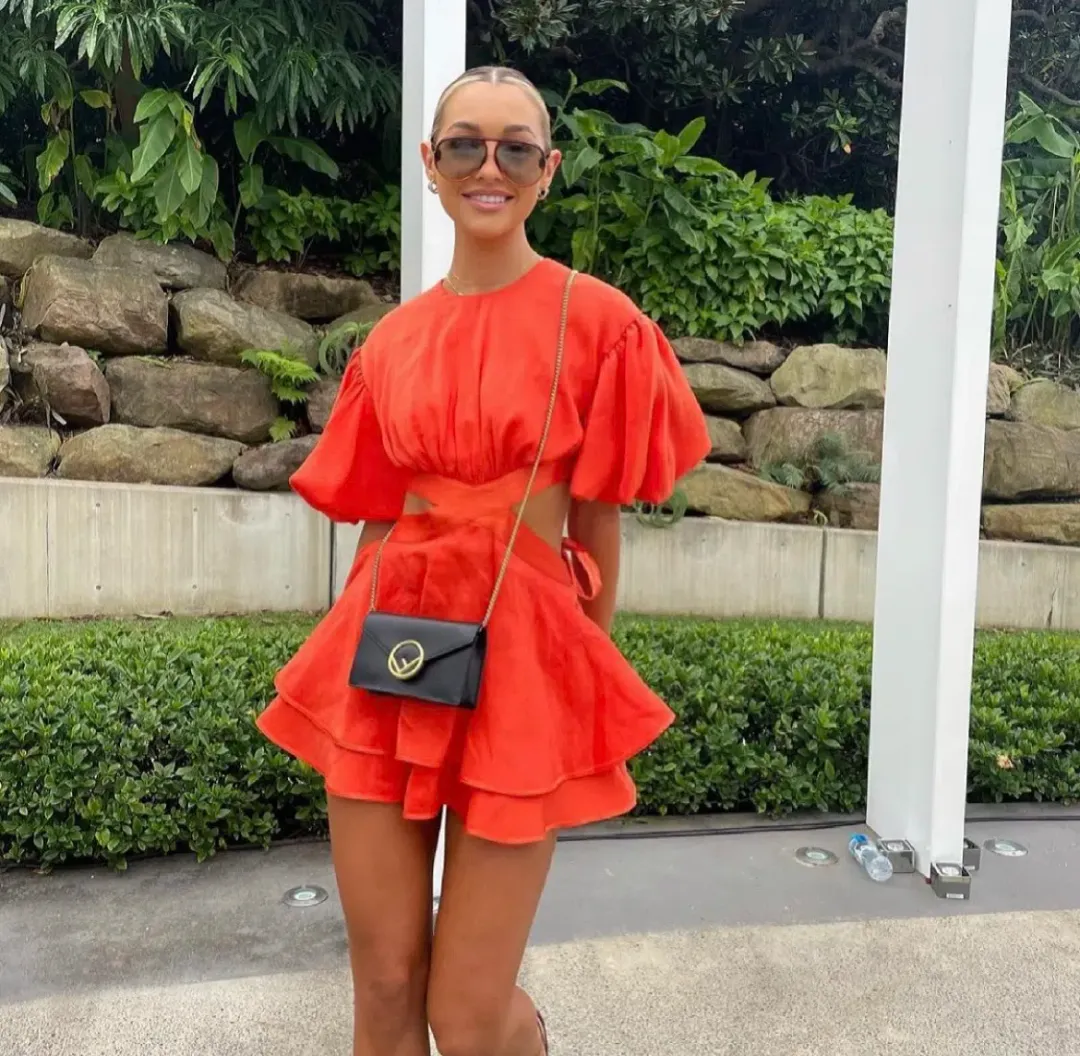 Aje Gracious Mini Dress Saffron Orange Size 6 for rent on The Volte - main image