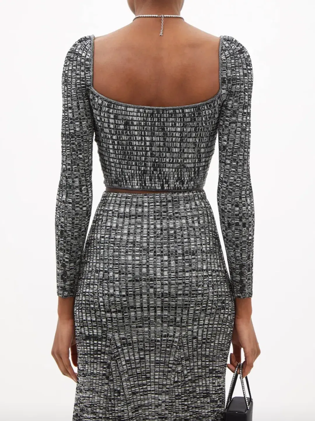 Self Portrait Crossover Front Ribbed Knit Cropped Top & Midi Skirt Set Black Size M / Au 10 for rent on The Volte - main image