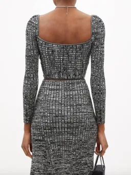 Self Portrait Crossover Front Ribbed Knit Cropped Top & Midi Skirt Set Black Size M / Au 10 for rent on The Volte - image 3