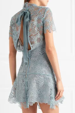 Self Portrait Peep Back Floral Lace Mini Dress Light Blue Size 10 for rent on The Volte - image 2
